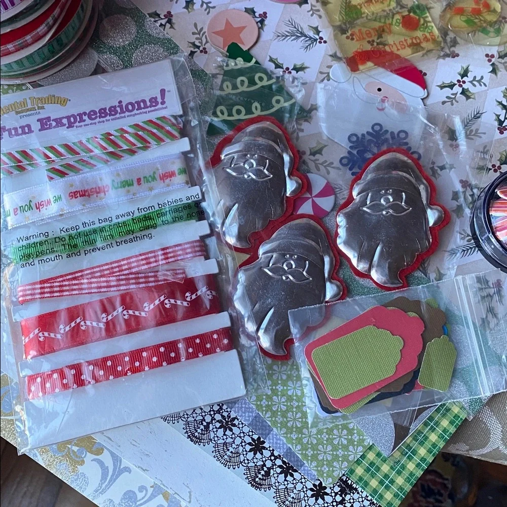 Christmas Junk Journal Kit Scrapbook Paper Ribbons Embellishments Craft Bundle